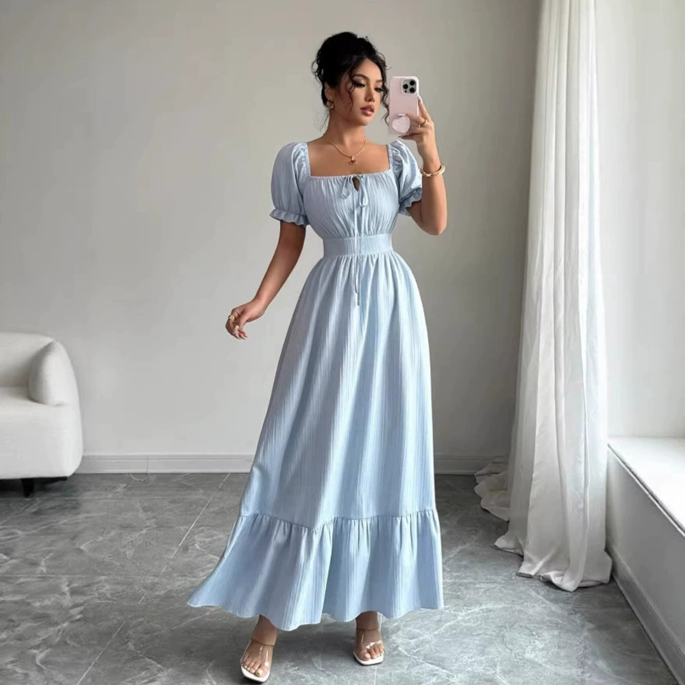Zara Square Neck Tie Back Ruffle Sleeve Dress